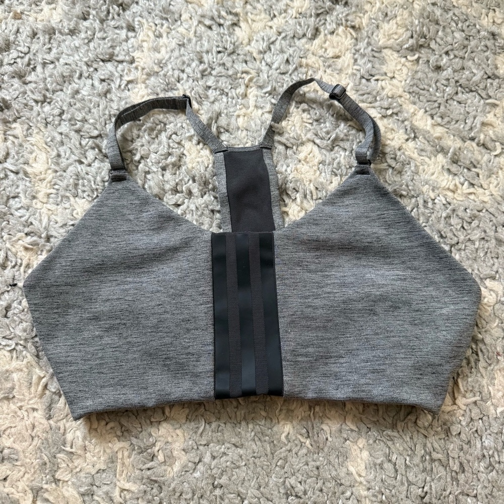 adidas Heather Gray Sports Bra with Black Mesh Stripes